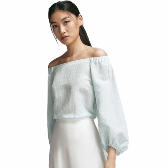 Massimo Dutti Tops - Massimo Dutti Striped Linen Blend Peasant Top 8